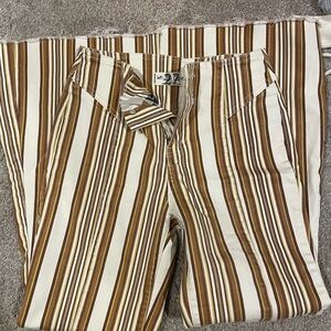 Free People Striped Flare Jeans in Brown and Cream